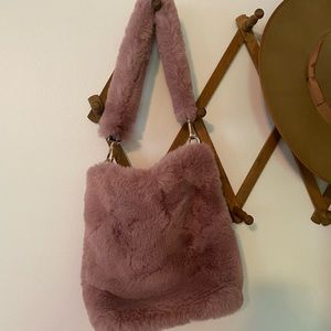 Mauve Faux Fur Shoulder Purse